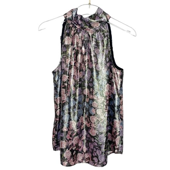 NWT J. Crew Collection Shimmering Floral Tie Neck Top Size XXS - Picture 6 of 7